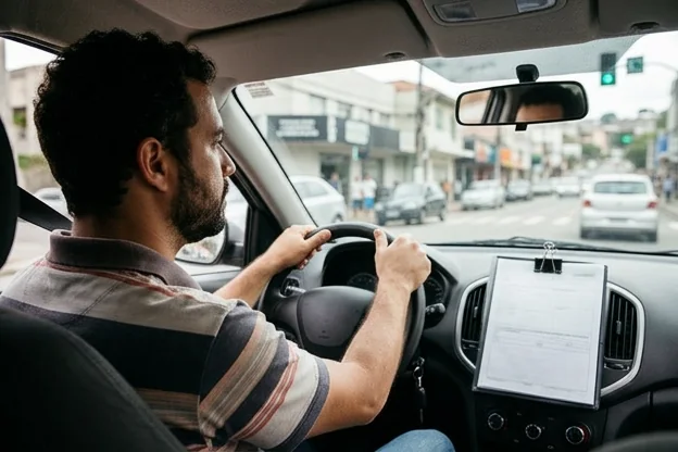 Motorista dirigindo de forma responsável para evitar multas em Ipatinga.